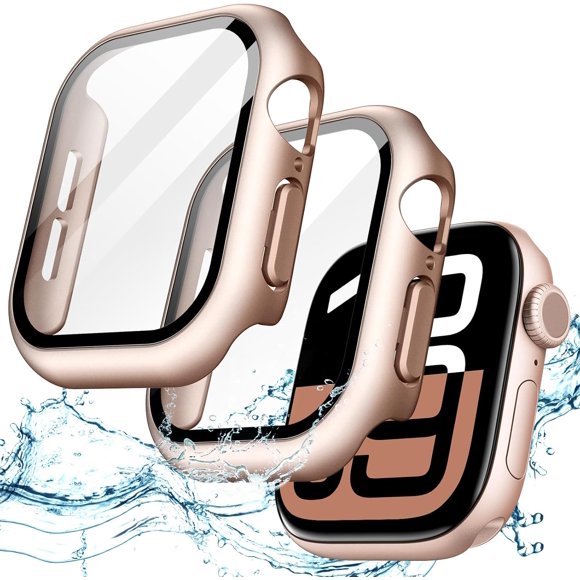 YanonmyfdFunda Impermeable con Protector de Pantalla para Apple Watch SE 3/2/1 (2025/2022/2020) / Series 6 5 4 40mm, Cristal Vidrio Templado Incorporado Carcasa Completa, 2 Unidades (Blanco Estrella)