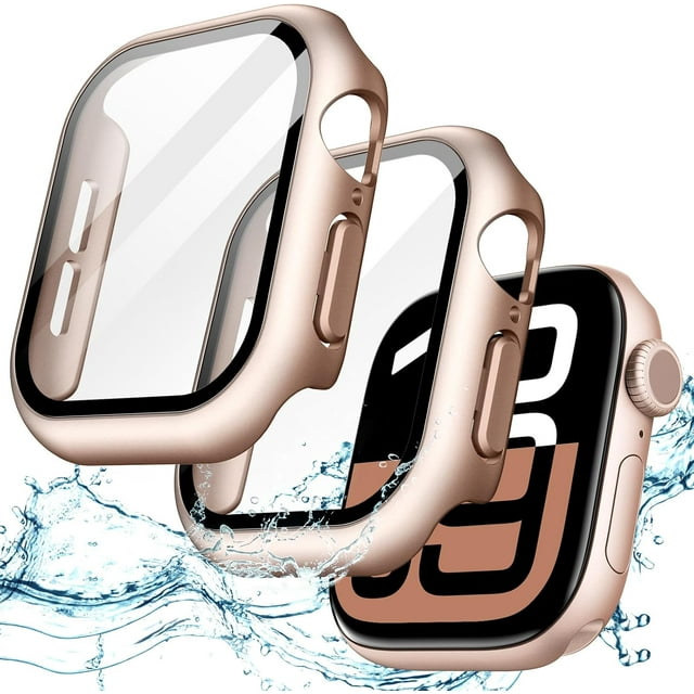 YanonmyfdFunda Impermeable con Protector de Pantalla para Apple Watch SE 3/2/1 (2025/2022/2020) / Series 6 5 4 40mm, Cristal Vidrio Templado Incorporado Carcasa Completa, 2 Unidades (Blanco Estrella)
