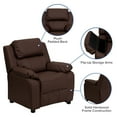 thumbnail image 4 of Flash Furniture Charlie Deluxe Padded Contemporary Brown LeatherSoft Kids Recliner with Storage Arms, 4 of 14