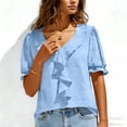 thumbnail image 4 of AherBiu Women Tops for Women Dressy Blouse Casual Ruffle V Neck Short Sleeve Boho Shirt Beachwear Lightweight Summer Tops, 4 of 8