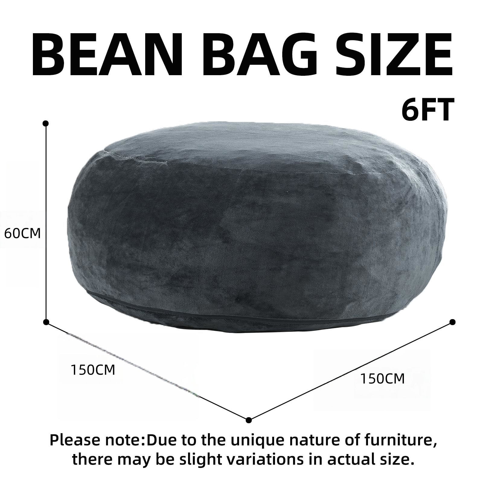 CQSXDA 6FT Memory Foam Bean Bag Chair With Removable Cover, For Teens, Adults, and College Dorm Rooms, DARK GREY