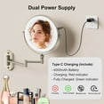 thumbnail image 5 of 9" Wall Mounted Lighted Makeup Mirror,4000mAh Rechargeable Double Sided 1X/10X Magnifying Mirror with Light,3 Color Lights,Touch Dimmable,Extended Arm 360 Rotation Wall Mounted Makeup Mirror, 5 of 6