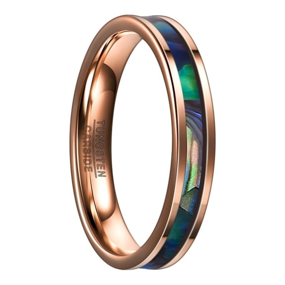 4 mm Wide Rose Gold Inlaid with Abalone Shell Men and Women Tungsten Steel Ring