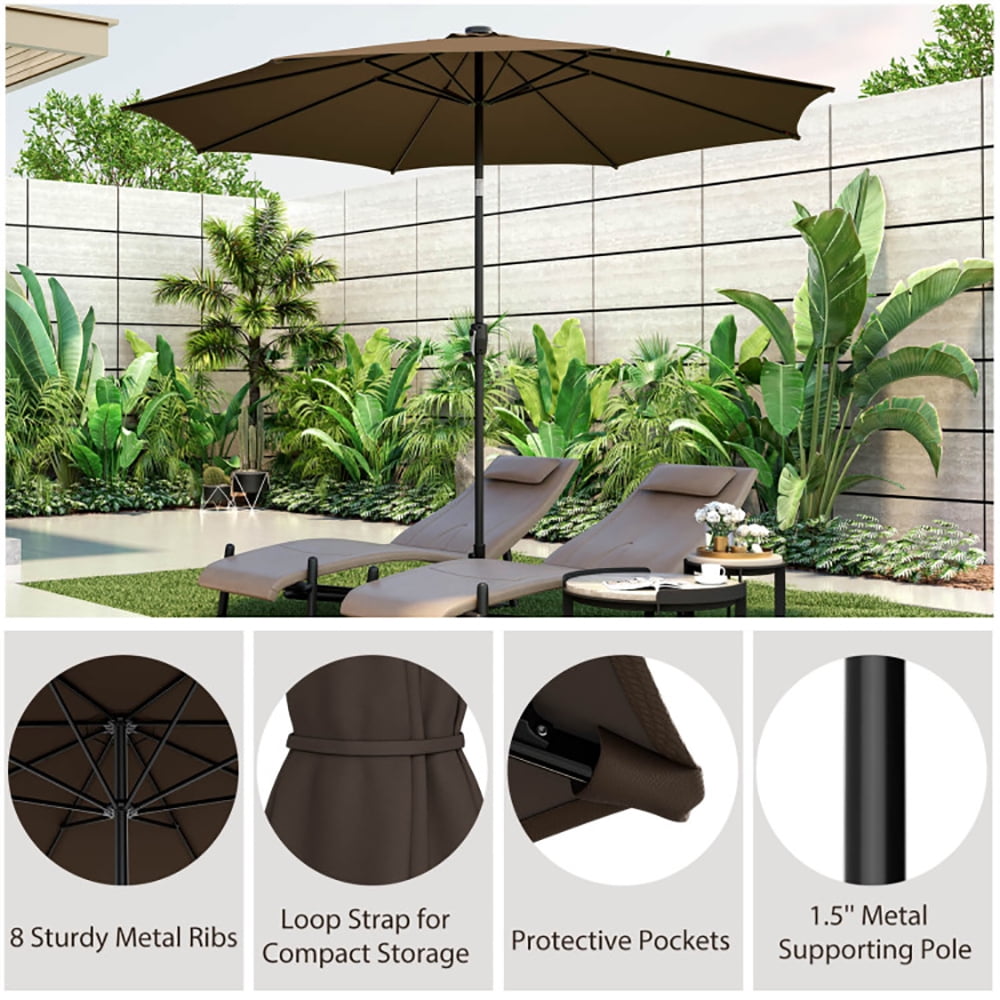 Aimee Lii 10 Feet Patio Umbrella with 112 Solar Lights and Crank Handle, Sunbrella Patio Umbrellas, Coffee Aimee Lii 10 Feet Patio Umbrella with 112 Solar Lights and Crank Handle, Sunbrella Patio Umbrellas, Coffee