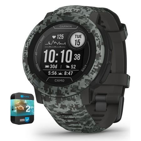 Garmin 010-02626-13 Instinct 2 Camo Edition GPS Smartwatch/Fitness Tracker Graphite Camo Bundle with 2 Year Premium Protection Plan