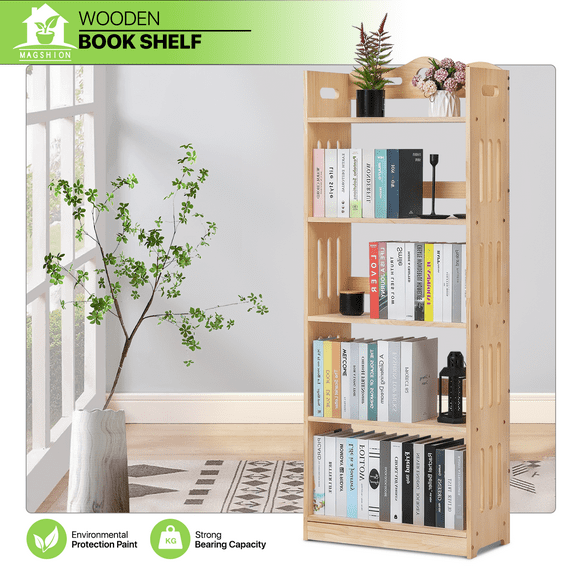 RTYJGD 24" Wooden 5-Layer Open-Shelf Book Storage Organizer
