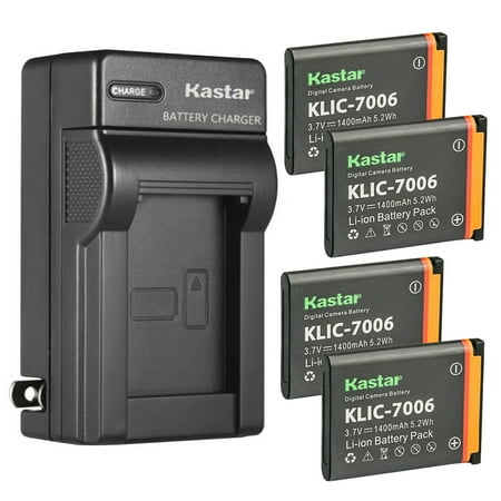 Kastar 4-Pack K7006 Battery and AC Wall Charger Replacement for Kodak Easyshare Touch M577  Easyshare MD30 PixPro FZ51 (KDK-FZ-51BL) PixPro FZ52 PixPro FZ53 PixPro SL5 Smart Lens Digital Cameras