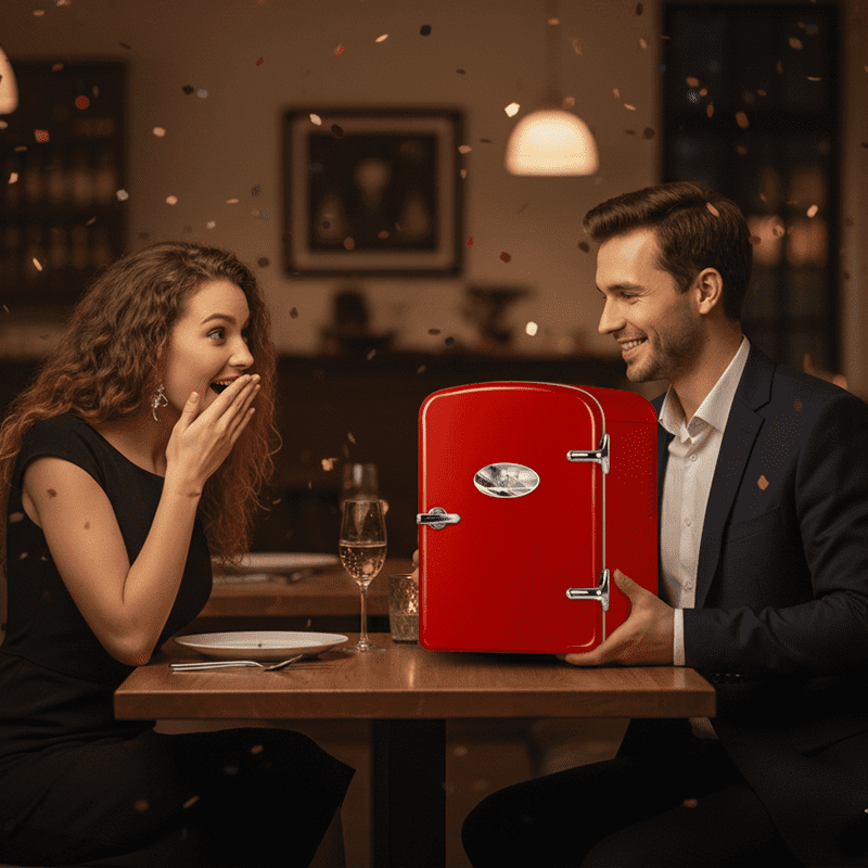 HealSmart 4L/6 Can Mini Fridge - Portable Cooler & Warmer with Window, Freon-Free Aesthetic Fridge for Skincare/Beverage, Red with Cute Stickers