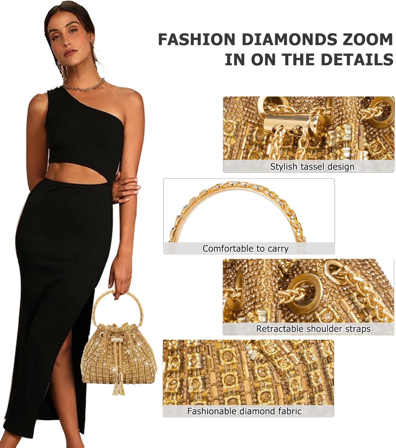Kwuty Sparkly Diamond Evening Bag Clutch Purses for Women Rhinestone Purse Glitter Handbag for Party Prom Cocktail Wedding（Gold）