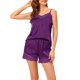 thumbnail image 1 of Conjuntos de pijama de satén para mujer INSPIRE CHIC con tirantes de encaje y pantalones cortos, 2 piezas, conjuntos de lounge de seda, morado, 1 of 6