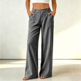 thumbnail image 2 of Fashion Striped Linen Pants for Women High Waisted Straight Leg Palazzo Trousers Casual Wide Leg Pant with Pockets, 2 of 7