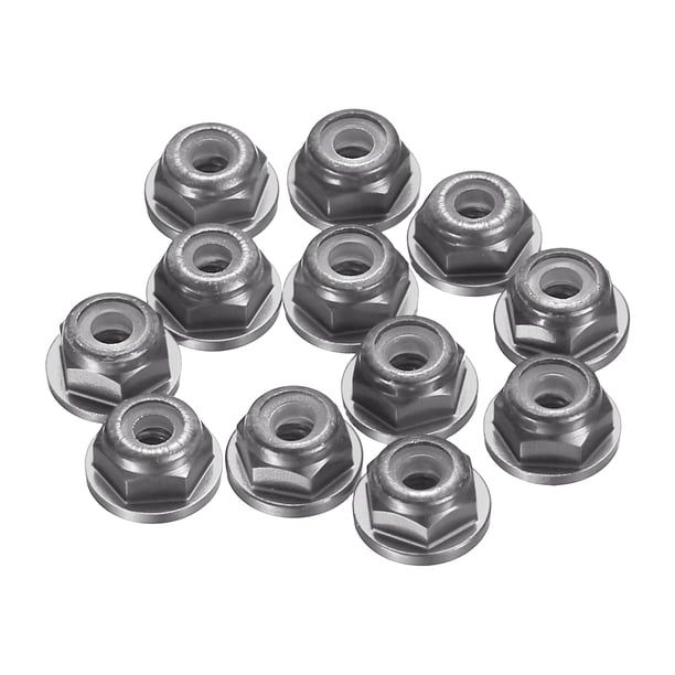 12 Pcs Tuercas de bloqueo de aleación de aluminio M2, Tuerca de brida, bloqueo de nylon, serrada para piezas de coche RC, accesorios de dron, adaptador de motor, sujetador, gris