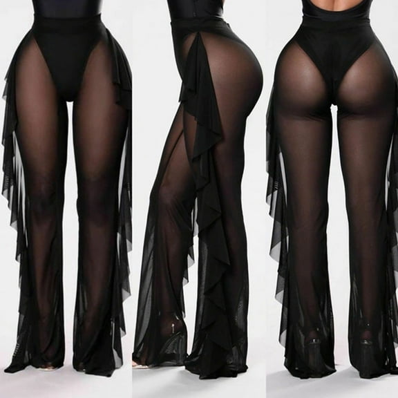 Women's Plus Womens Linen Pants Long Length Tall 34 Work Pants Women Plus Size High Waisted Women Mesh Ruffle Trim Cover up Pants Beach Cover up Wrap Bikini Shiny Wraps Cover Ups for Swimwear Pants