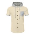 thumbnail image 4 of Short Sleeve Hooded Cardigan for Men, Loose Fit Color Block Pocket Design with Waffle Texture, Casual Summer Wear, 4 of 7