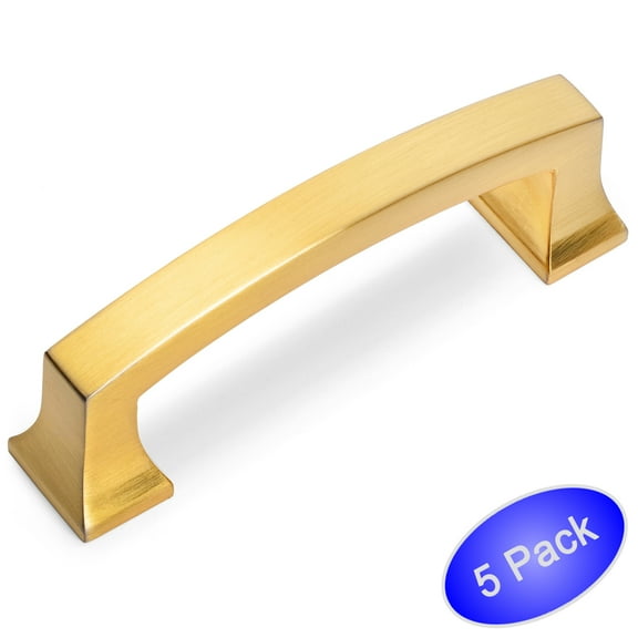 5 Pack - Cosmas 755-3BB Brushed Brass Contemporary Cabinet Hardware Handle Pull - 3" Inch (76mm) Hole Centers