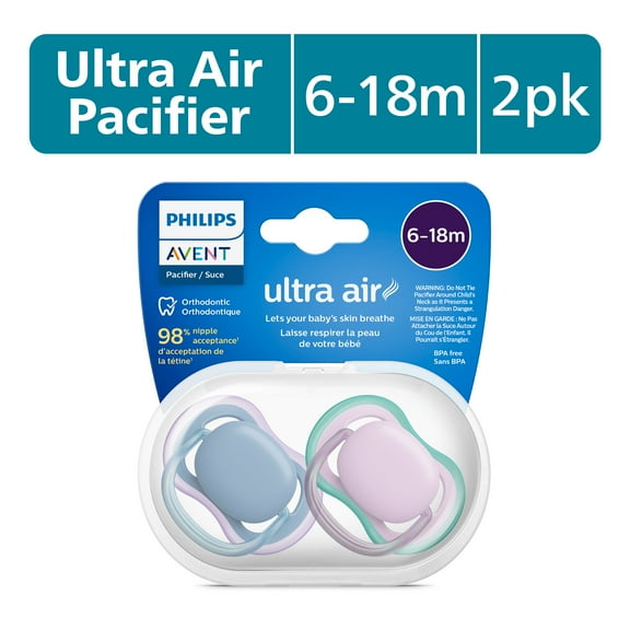 Philips Avent Ultra Air Pacifier 6-18M, Blue Hush / Lush Lilac, 2 Pack, SCF085/34