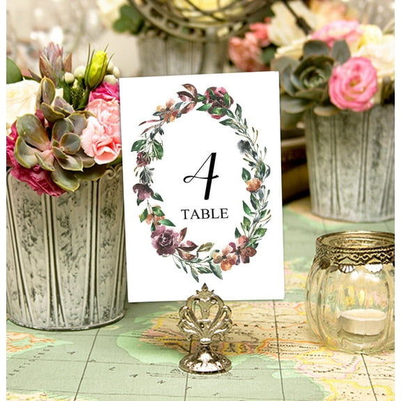 Darling Souvenir Double Sided Print Floral Oval Wreath Table Numbers Decorative Table Place Cards DIY-4" x 6" (1 to 12)