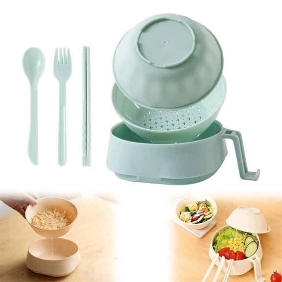 Green Ramen Bowl Set, Complete with Chopsticks and Spoon, Microwave Safe, Perfect for Summer Lunches and Dorm Room Cooking