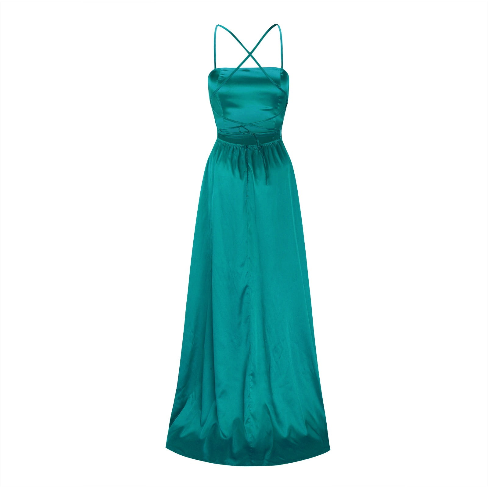 DondPO Maxi Dress for Women,Wedding Guest Dresses Prom Dresses Ladies Long  Backless Satin Spaghetti Side Slit Wedding Dress With Pockets formal ...