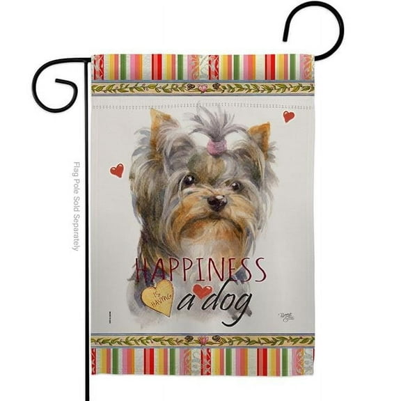 Breeze Decor G160271-BO Yorkshire Happiness Animals Dog 13 x 18.5 in. Double-Sided Decorative Vertical Garden Flags for House Decoration Banner Yard Gift