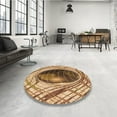 thumbnail image 4 of Ahgly Tapis Rond Lavable en Machine Intérieur Transitionnel Jaune Orange, 3 Pieds Rond, 4 of 7