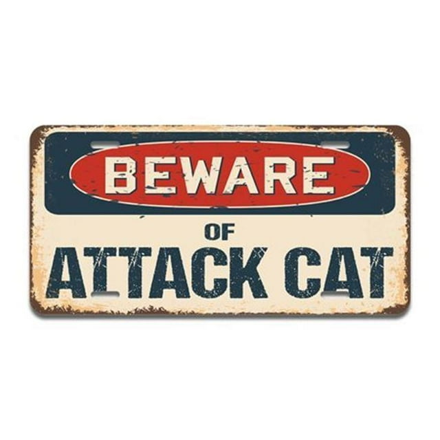 SignMission A-LP-04-114 Aluminum License Plate - Beware of Attack Cat