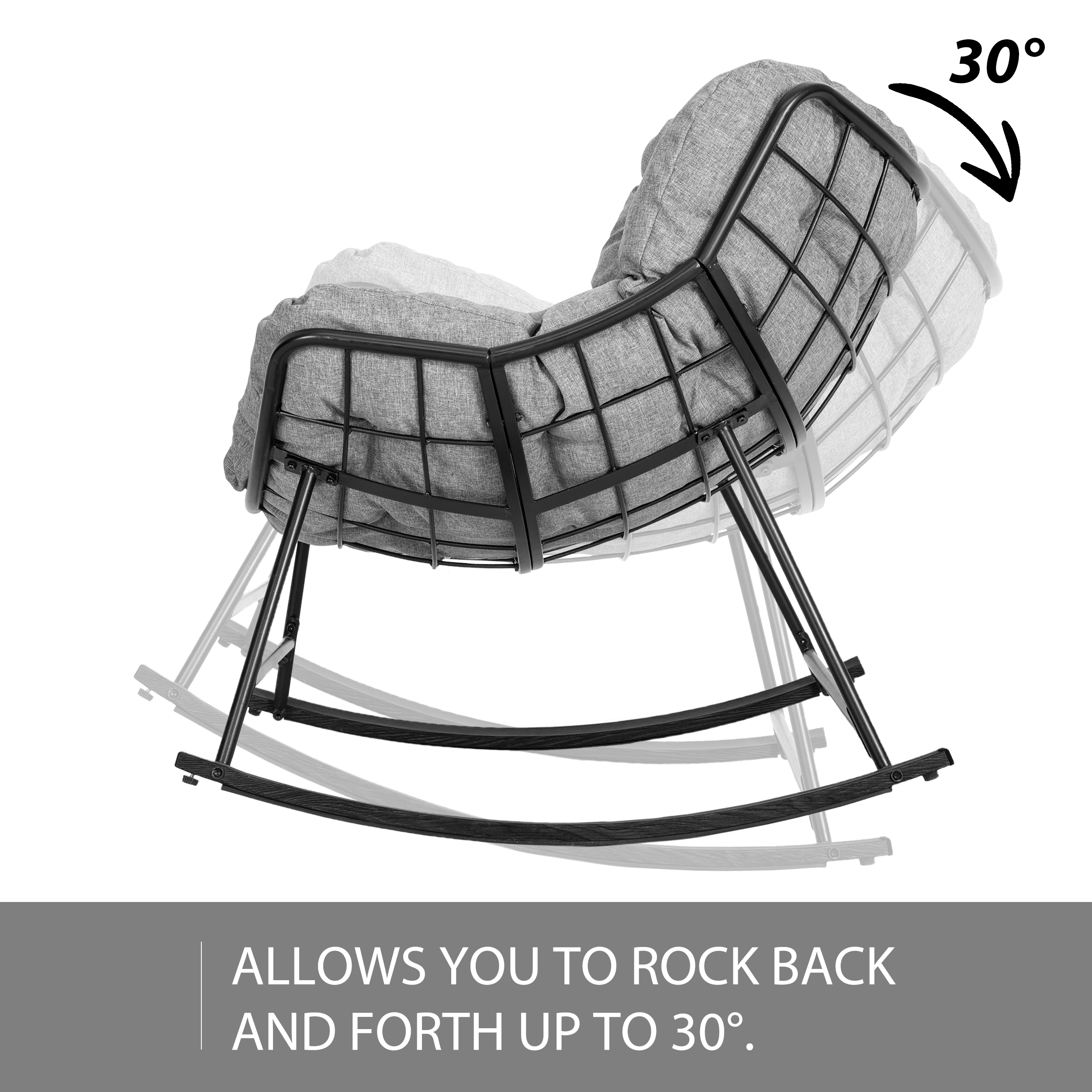 Eclife Metal Patio Rocking Chair Egg Shaped Lounge Rocker Bistro Chair Set with Gray Thick Fabric Cushion and Pillow for Indoor Outdoor Garden Balcony - image 3 of 11