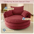 thumbnail image 5 of 57.5" Swivel Round Chair with Dual-layer Cushion, Corduroy Swivel Accent Barrel Chair with 3 Removable Pillows, 38'' Deep Seat Single Sofa Armchair for Living Room,Bedroom,Office, Red, 5 of 9