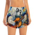 thumbnail image 4 of Lsque Dog Guitar Starry Night Printed Women's Running Shorts with Liner Pockets,Elastic Quick Dry Workout Athletic Gym Yoga Shorts,Womens High Waist Shorts-, 4 of 9