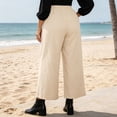 thumbnail image 5 of Thousandth Women's Cotton Linen Pants Casual Summer Elastic Waist Wide Leg Loose Fit Palazzo Pants Cropped Trousers with Button Decor and Slit Hem Daily Wear, 5 of 7