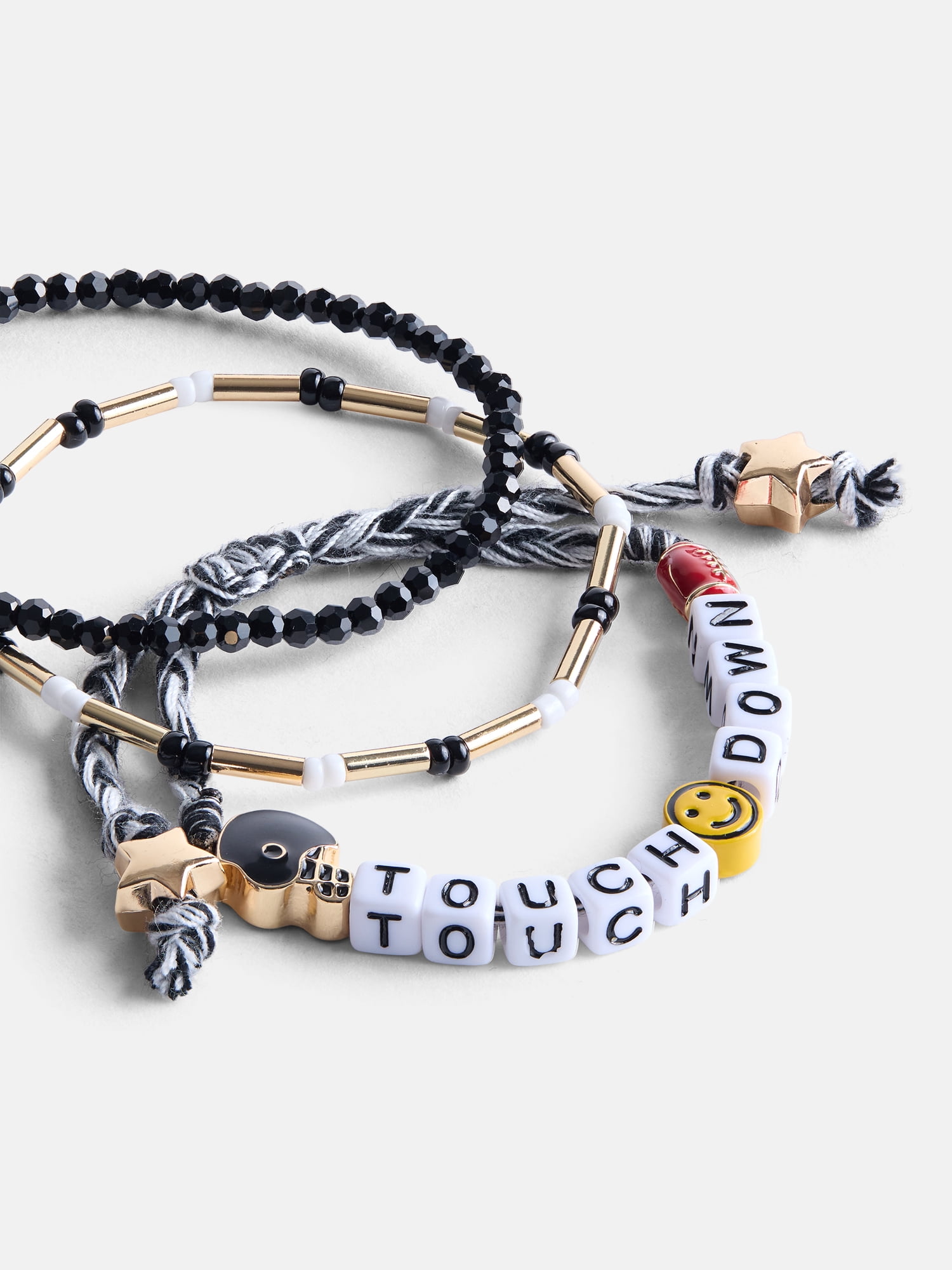 No Boundaries Women's Game Day Beaded Stretch Bracelets Set, 3 Piece, Black
