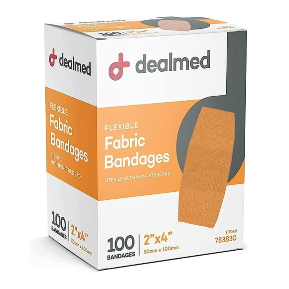 Apósitos adhesivos Dealmed de tela 5 x 10 cm, sin látex, 100 piezas