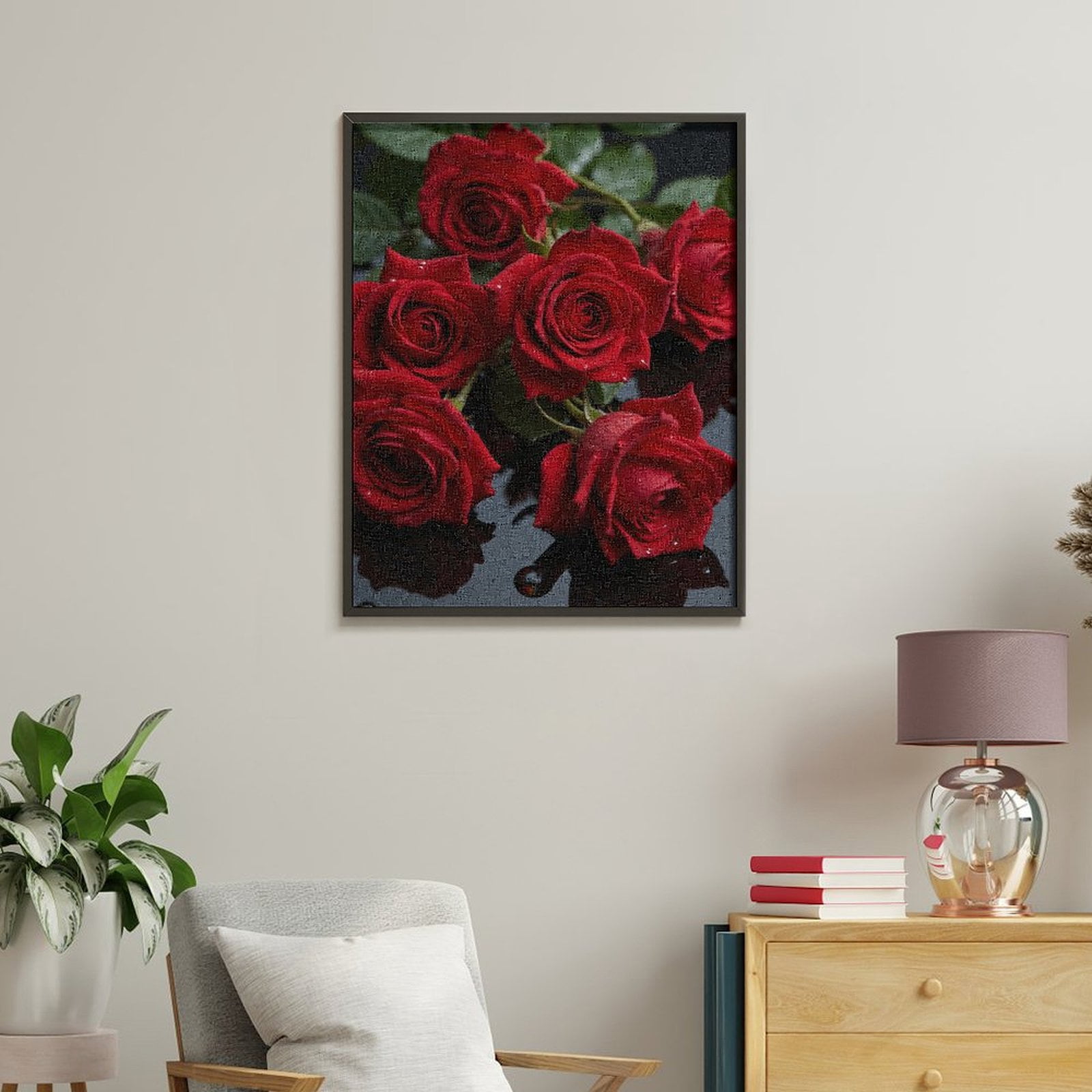 Paint By Numbers Kit for Adults Beginner - DIY Red Roses With Water Droplets Canvas Painting Kits for Adults, Frameless Paint By Number for Adults for Home Wall Decor 16x20 Inch