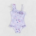 thumbnail image 4 of WOLLED 5-14T Kids Girls One Piece Hawaiian Swimsuits Toddler Ruffle Bathing Suit Summer One Shoulder Floral Swimwear, 4 of 8