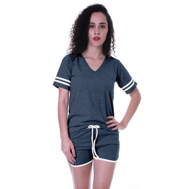 Moomaya Ensemble de Nuit Simple pour Femmes avec Shorts en Coton 2 Pcs Chemises de Nuit