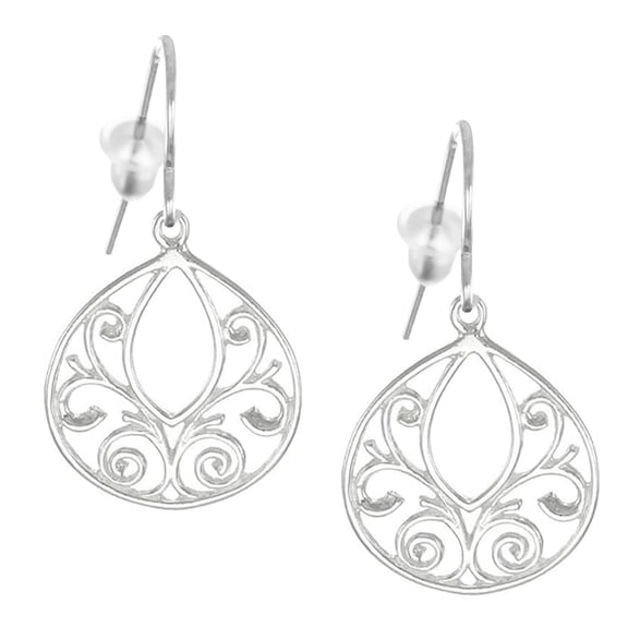 Small Everyday Sterling Silver Filigree Teardrop Earrings, Platinum Ear Wires, Gift for Her