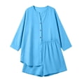 thumbnail image 4 of Women's Cotton Blend Short Sleeve Top with Pocket and Shorts Set, Solid Color Round Neck Casual Lounge Set, Soft Stretch 2 Piece Outfit for Summer, Matching Vacation | TruBelle,Light Blue L, 4 of 7