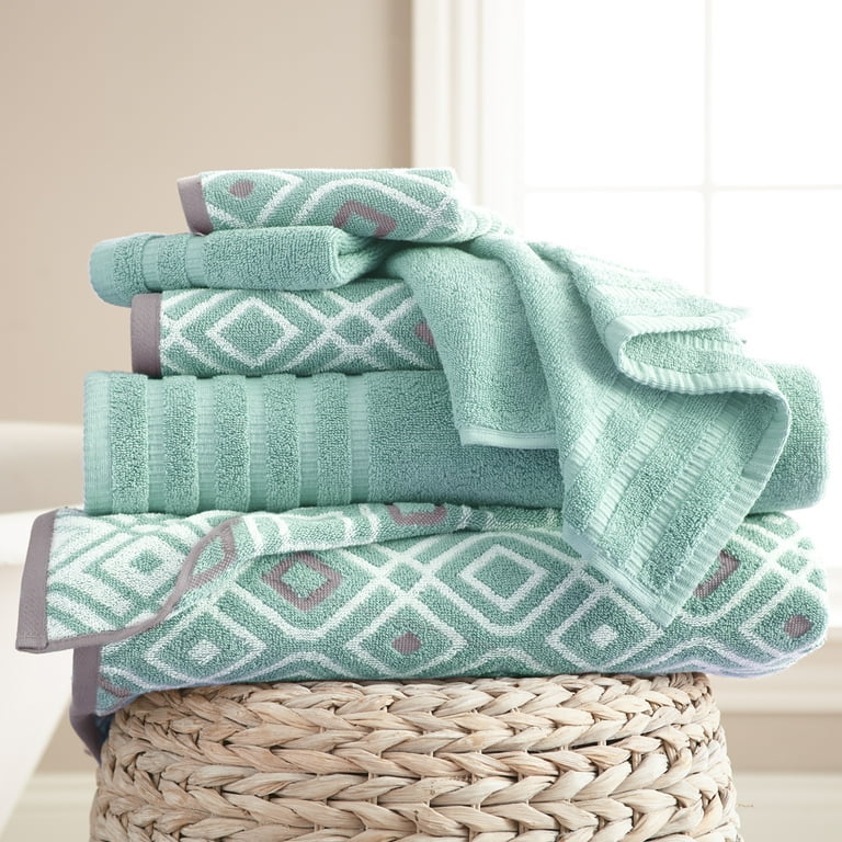 Modern Threads Oxford 6 Piece Yarn Dyed Cotton Bath Towel Set Aqua Includes Hand Towels Walmart