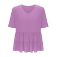 thumbnail image 6 of ChaoHeng Women Blouses Clearance under $7 Crinkle V-Neck T-Shirt Women's Casual Pleated Top Solid Color Summer 2025 New,Purple S, 6 of 9