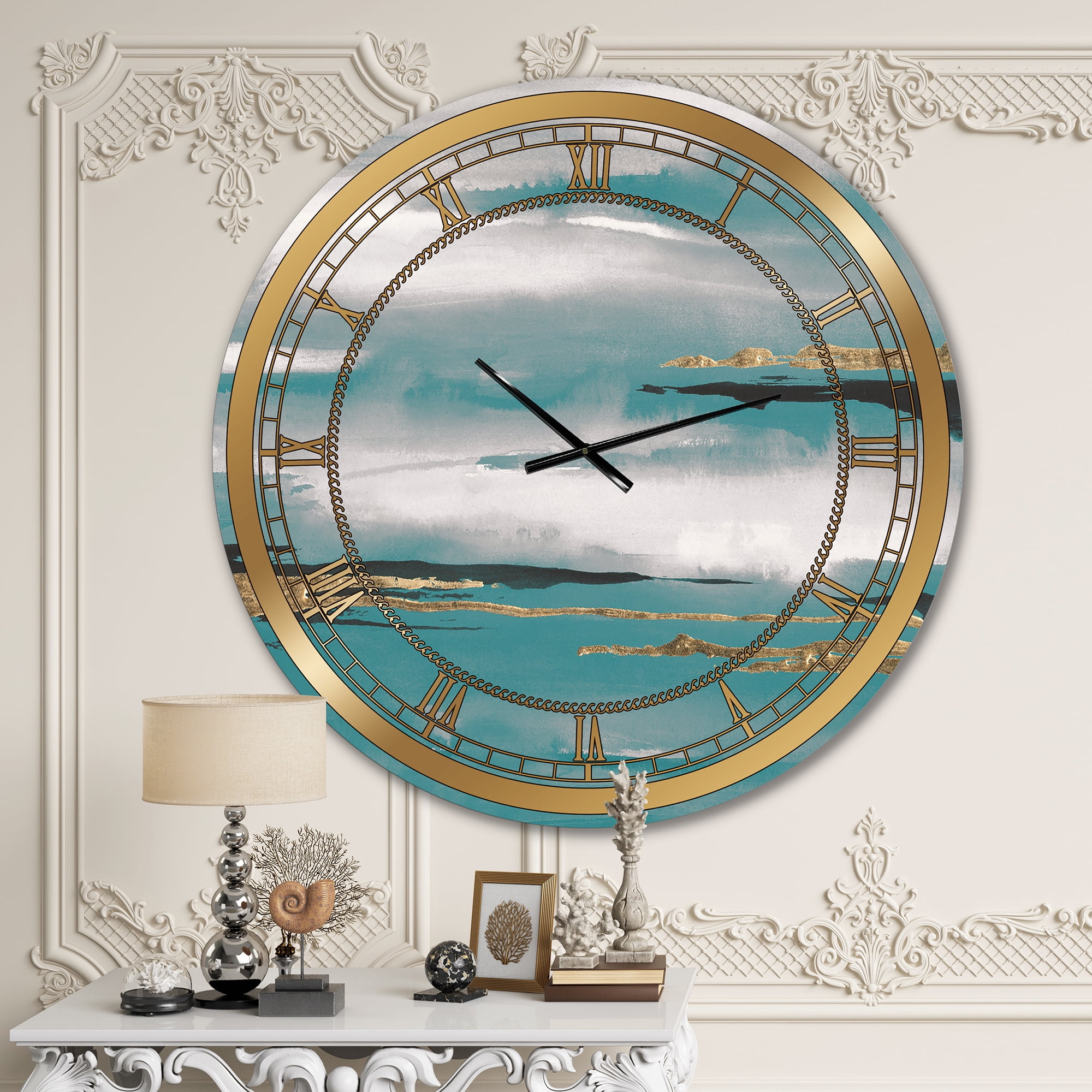 Designart 'Glam Teal Watercolor II' Glam Wall Clock
