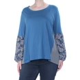 thumbnail image 2 of Style & Co. Womens Triple Print Pullover Blouse, Blue, Plus Size, 1X, 2 of 3