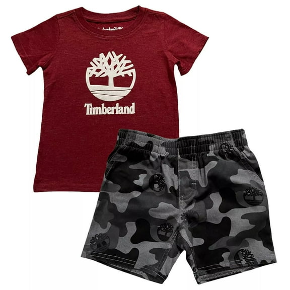 Timberland Baby Boys T-Shirt and Shorts Set Size 12 Months Red /Camo Print
