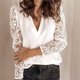 thumbnail image 1 of Camisa de manga larga de encaje para mujer, blusa ajustada con cuello en V para oficina, 5XL Tops de algodón, novedad de otoño, 1 of 5
