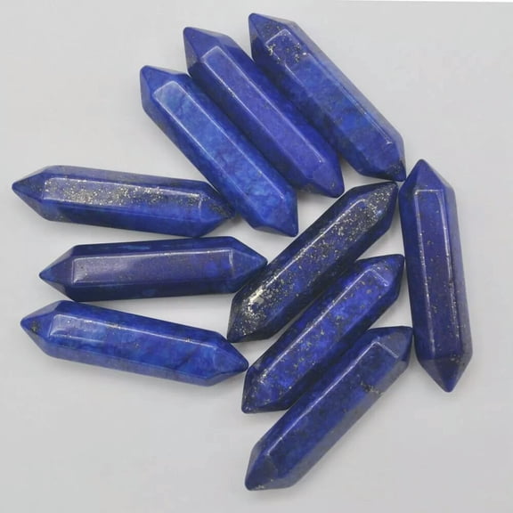 GKNET 30pcs Natural Lapis Lazuli Stone Hexagonal Pointed Pendant Beads Healing No Hole