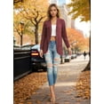 thumbnail image 5 of JWD Women's Cardigan Soft and Comfortable Pocket Top Fan-Shaped Hem Knitted Sweater Long Sleeved Coat Wine Red M, 5 of 6