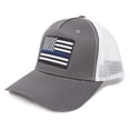 thumbnail image 5 of Thin Blue Line Flag Hat for Men and Women – Snapback Trucker Baseball Cap by International Tie (Grey White), 5 of 5