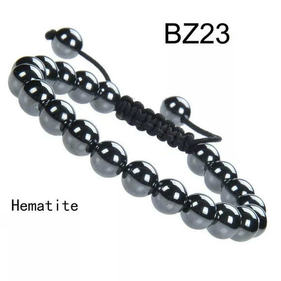 HOOUN Bracelet Perles de Pierre Hématite Tressé à la Main Ajustable Unisexe Macramé
