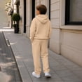 thumbnail image 6 of 2 Piece Waffle Sets for Boy Long Sleeve Quarter Zip Hooded Pullover Loose Sweatpants Boys Fall Winter Lounge Outfits, 6 of 10