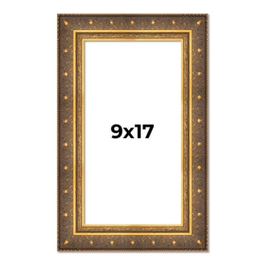 9x17 Frame Vintage Gold Solid Wood Picture Frame | 2.5 Inch Moulding Width | Ornate Bronze Museo