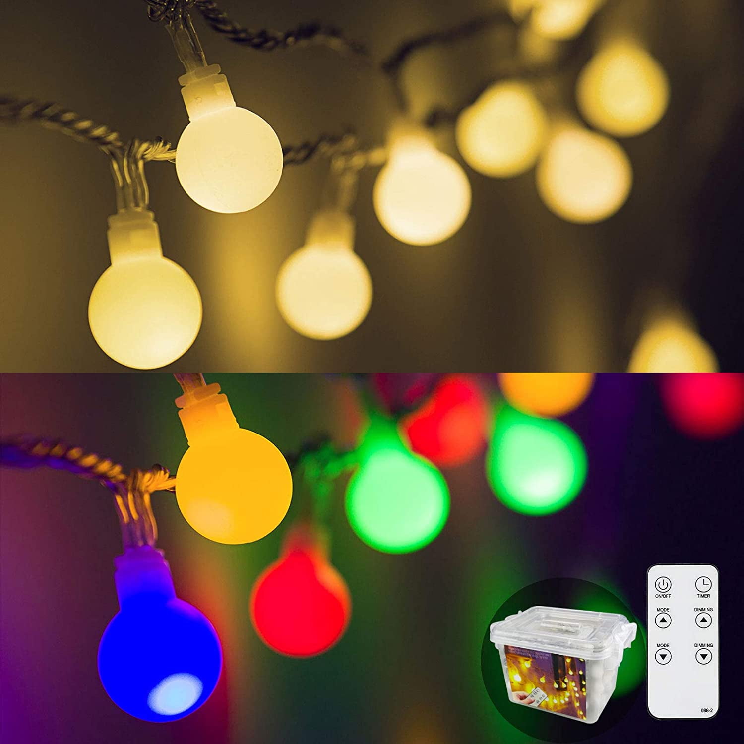 LED Globe String Lights Twinkle Lights,43FT Plug in Fairy Lights 8 Modes LED 